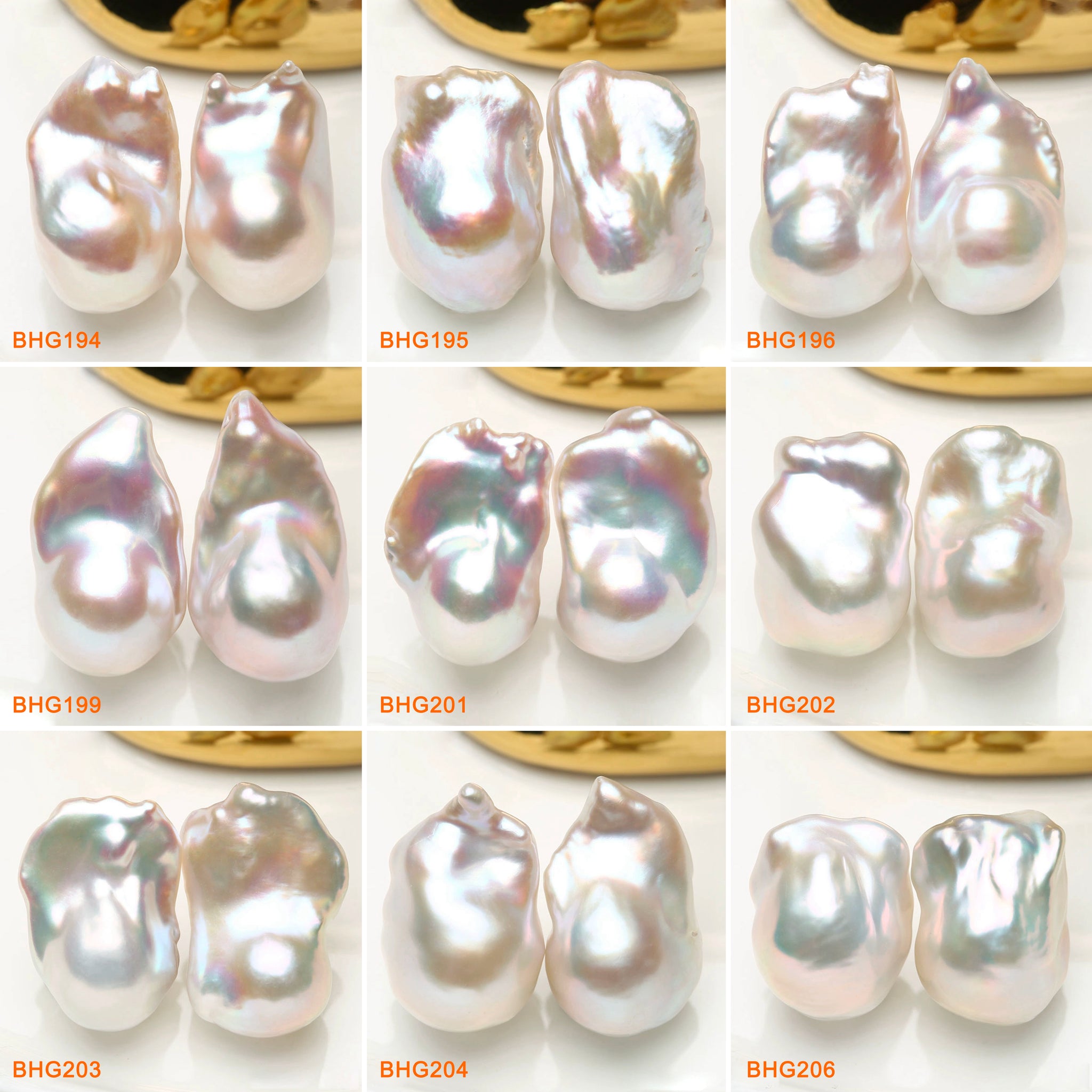 13*19mm Natural Freshwater White Rainbow Baroque Pearls Pairs  (BHG)