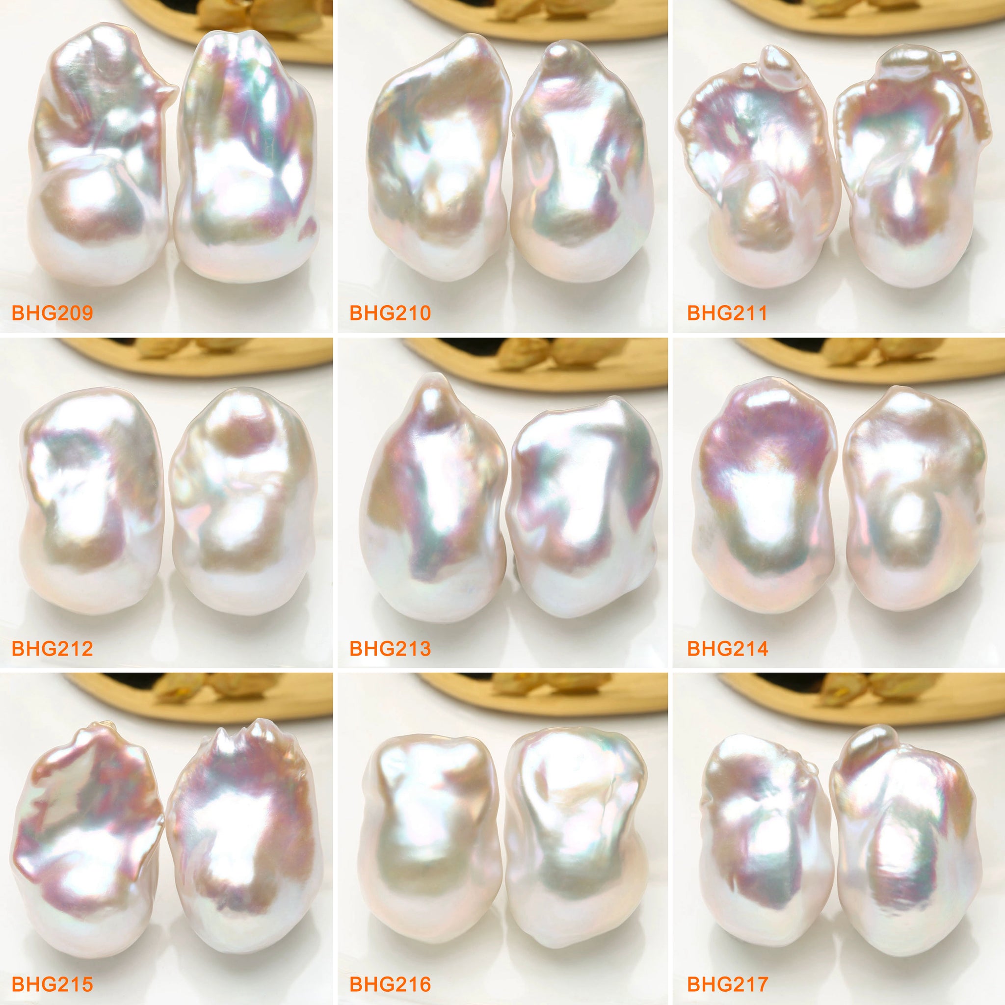 13*19mm Natural Freshwater White Rainbow Baroque Pearls Pairs  (BHG)