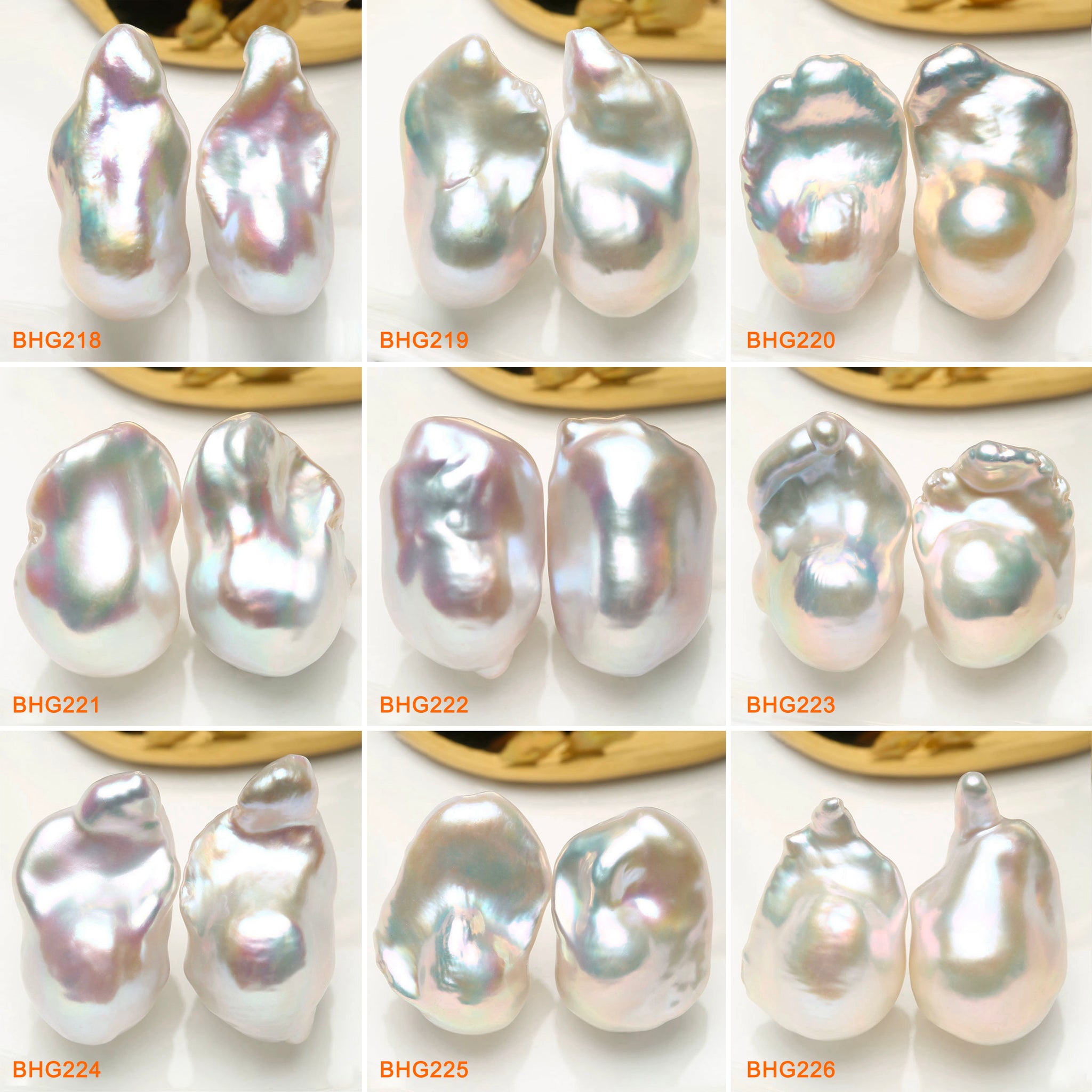 13*19mm Natural Freshwater White Rainbow Baroque Pearls Pairs  (BHG)