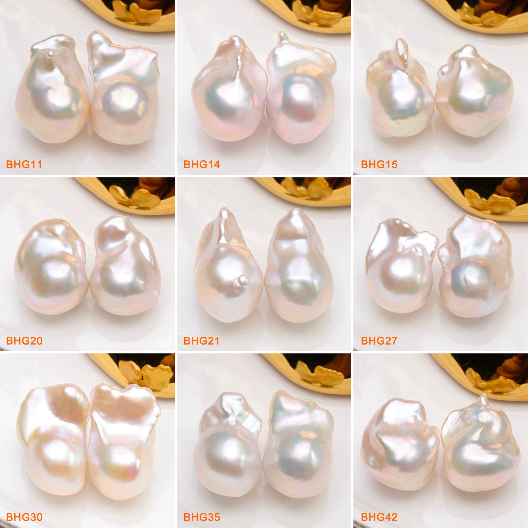 13*19mm Natural Freshwater White Rainbow Baroque Pearls Pairs  (BHG)