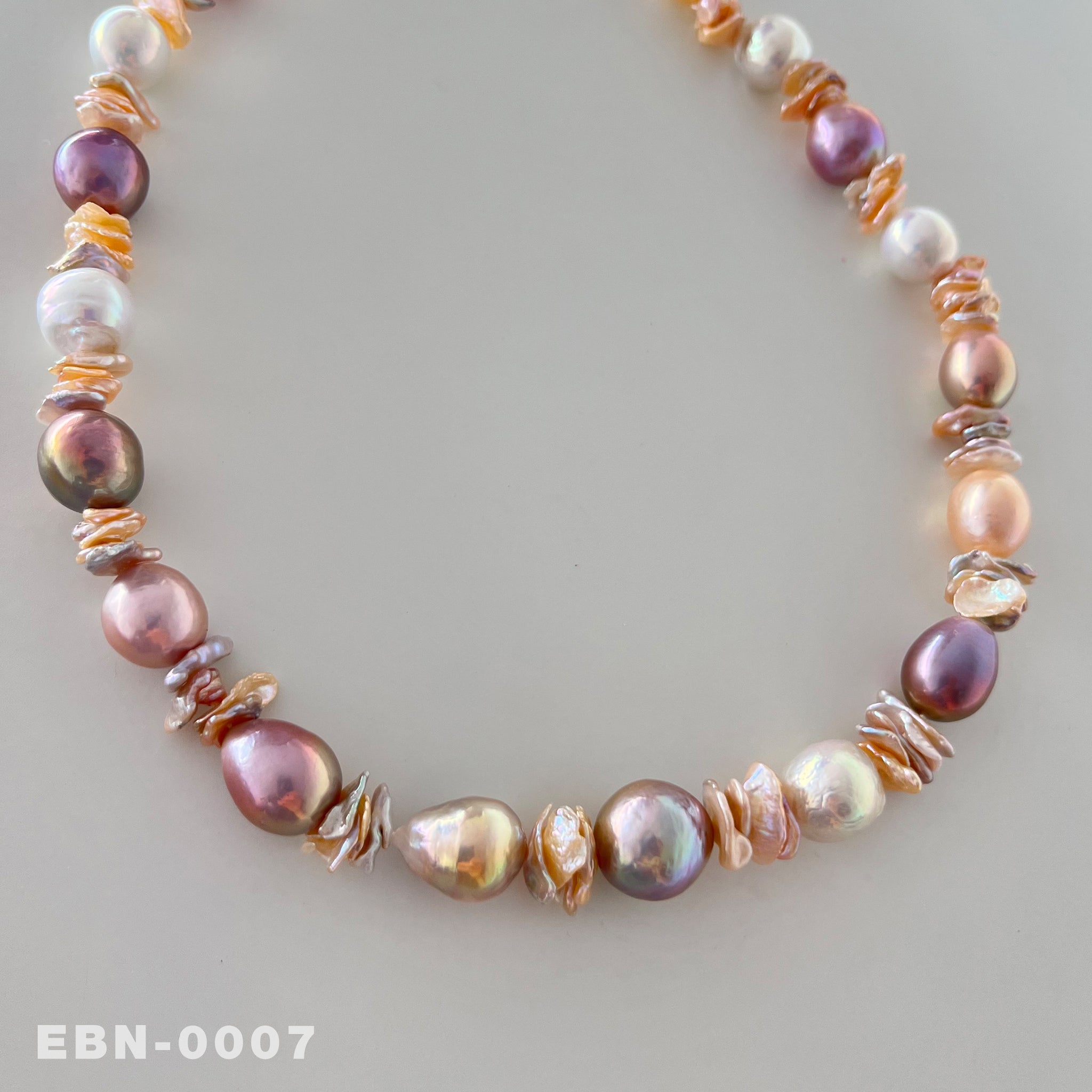 1 Strand Natural Freshwater Edison Baroque Pearl & Stacked Keshi Pearl Necklace(EBN-0007)