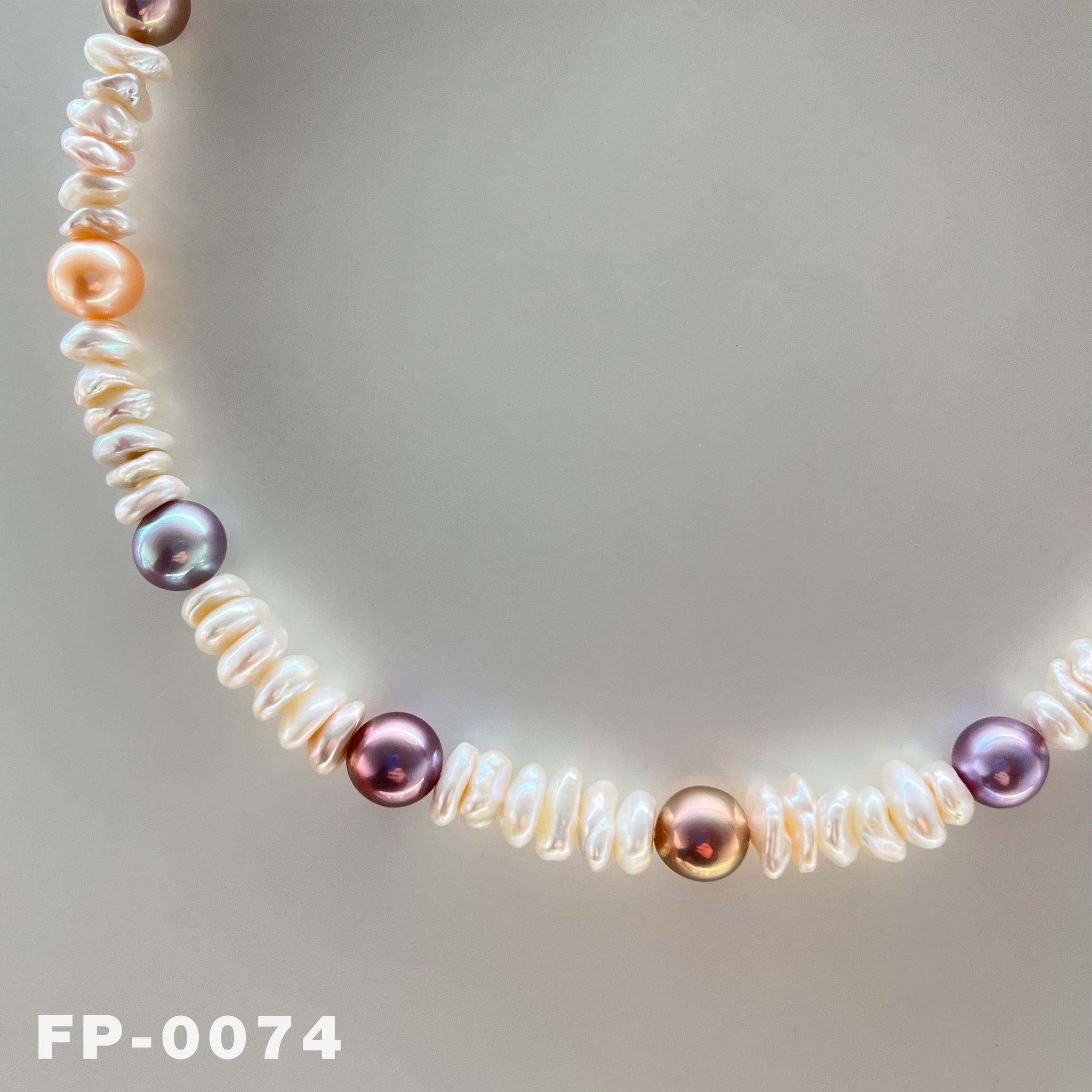 17.3 " Natural Color Edison Rainbow Pearl and Keshi Pearl Necklace（FP-0074)