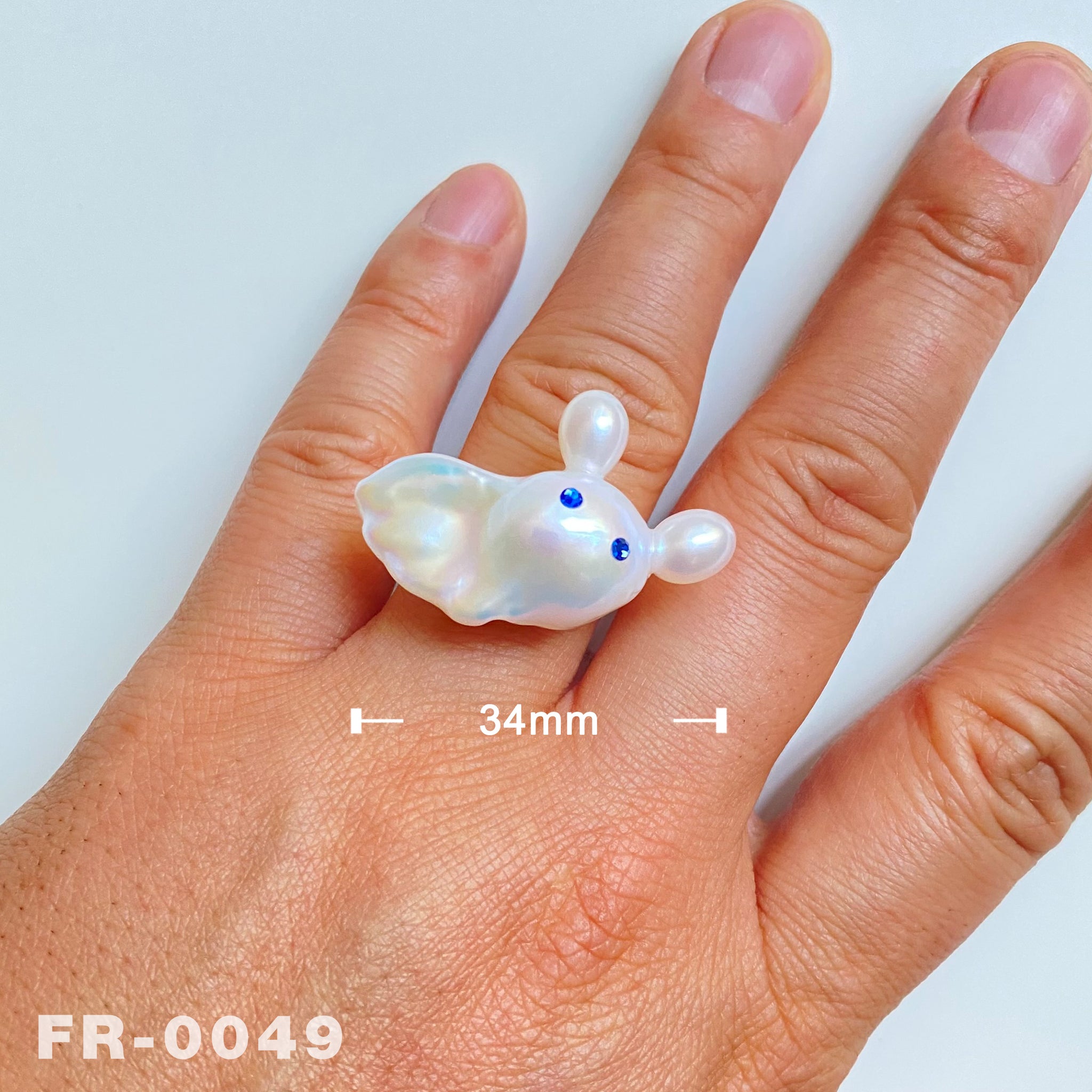 Handmade Cute Ghost Natural Freshwater White Rainbow Baroque Pearl Ring