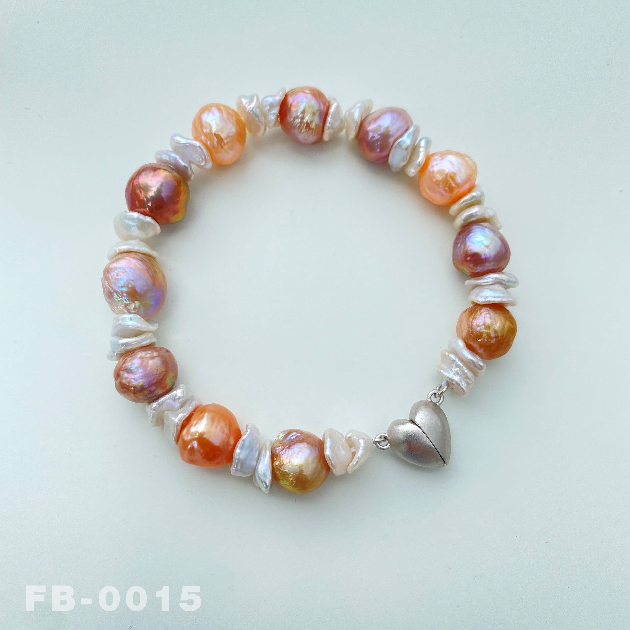 7.8 " Natural Freshwater Colorful Edison Baroque Pearl and White Keshi Pearl Bracelet