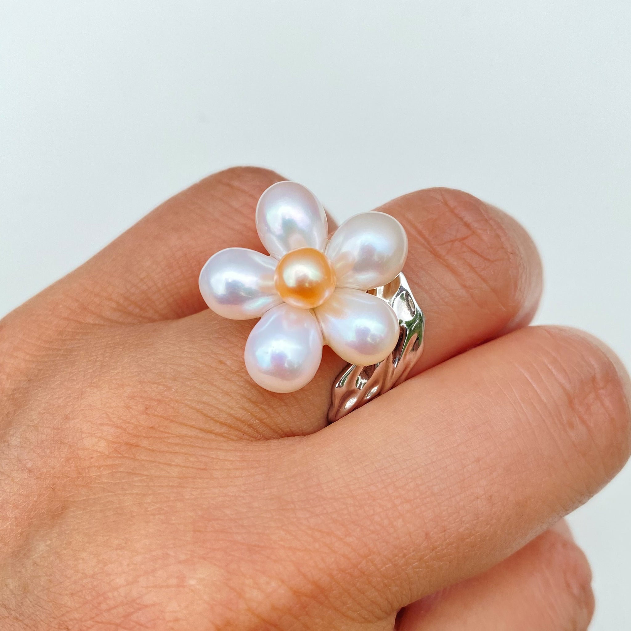 Handmade Natural Colorful Freshwater Pearl Flower Ring