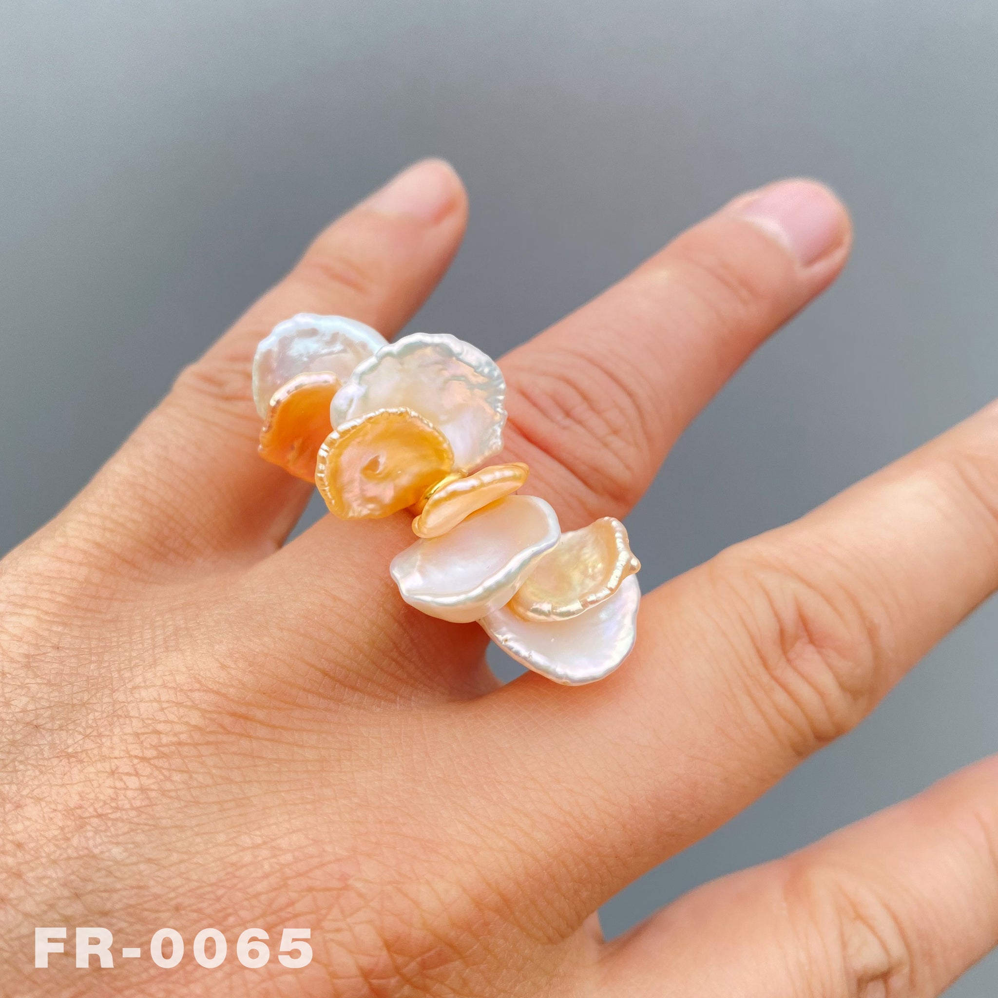 Natural Colorful Freshwater Keshi Pearl Ring(FR-0065)