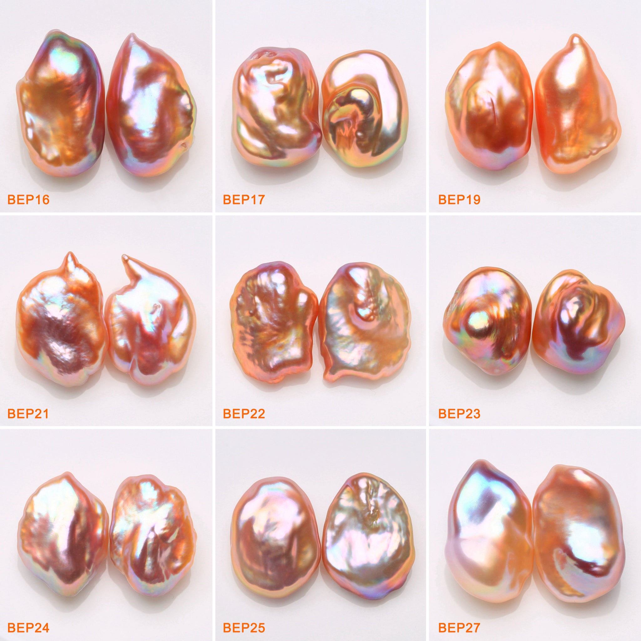 13-14mm Natural Freshwater Rainbow Keshi Pearls Pairs  (BEP)