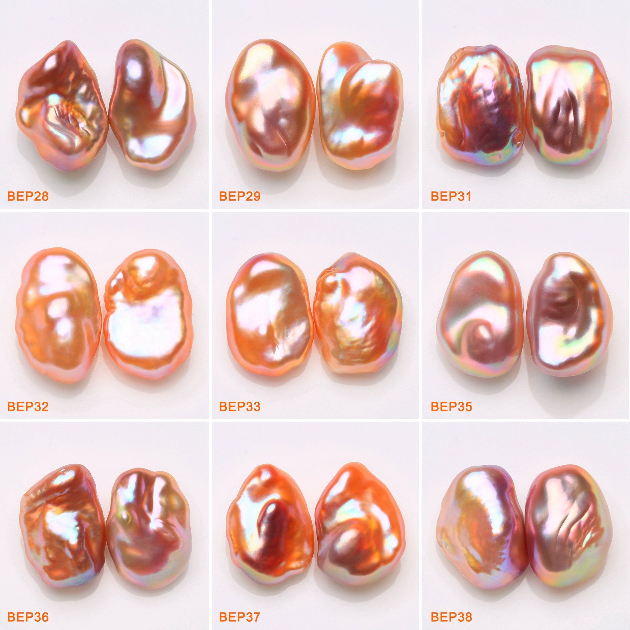 13-14mm Natural Freshwater Rainbow Keshi Pearls Pairs  (BEP)