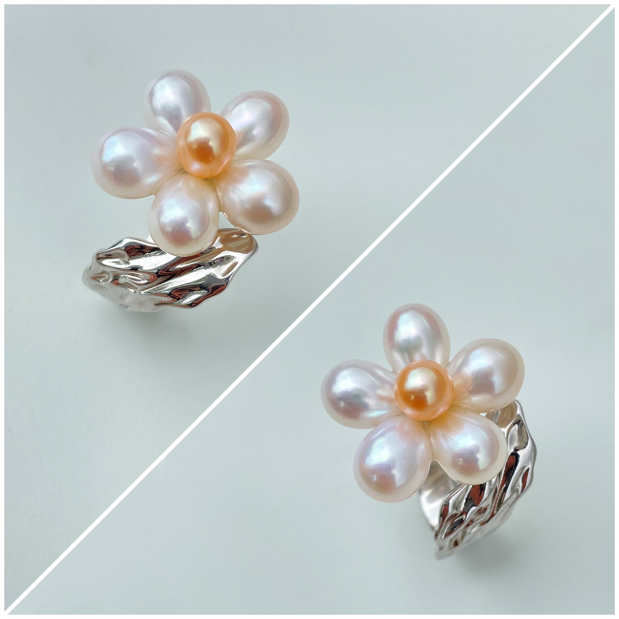 Handmade Natural Colorful Freshwater Pearl Flower Ring