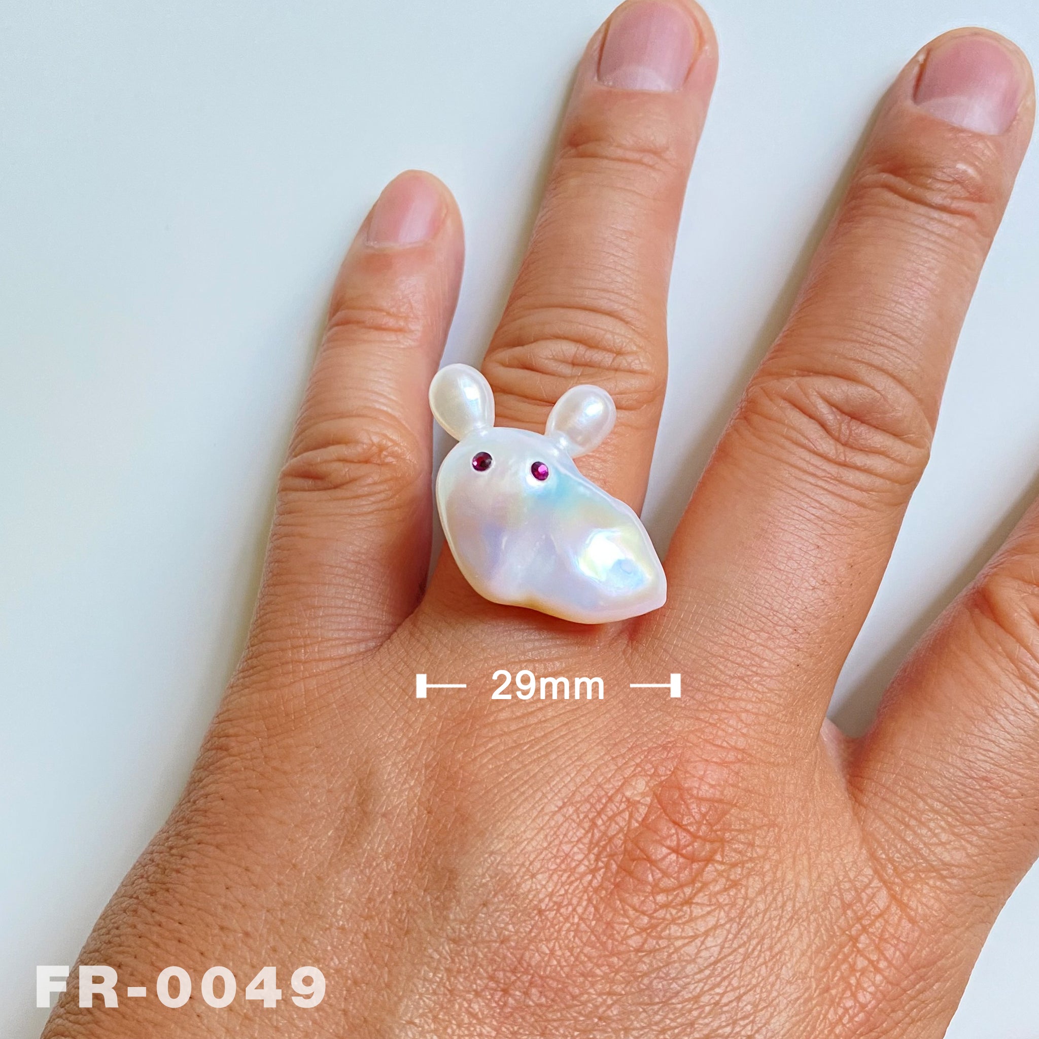 Handmade Cute Ghost Natural Freshwater White Rainbow Baroque Pearl Ring