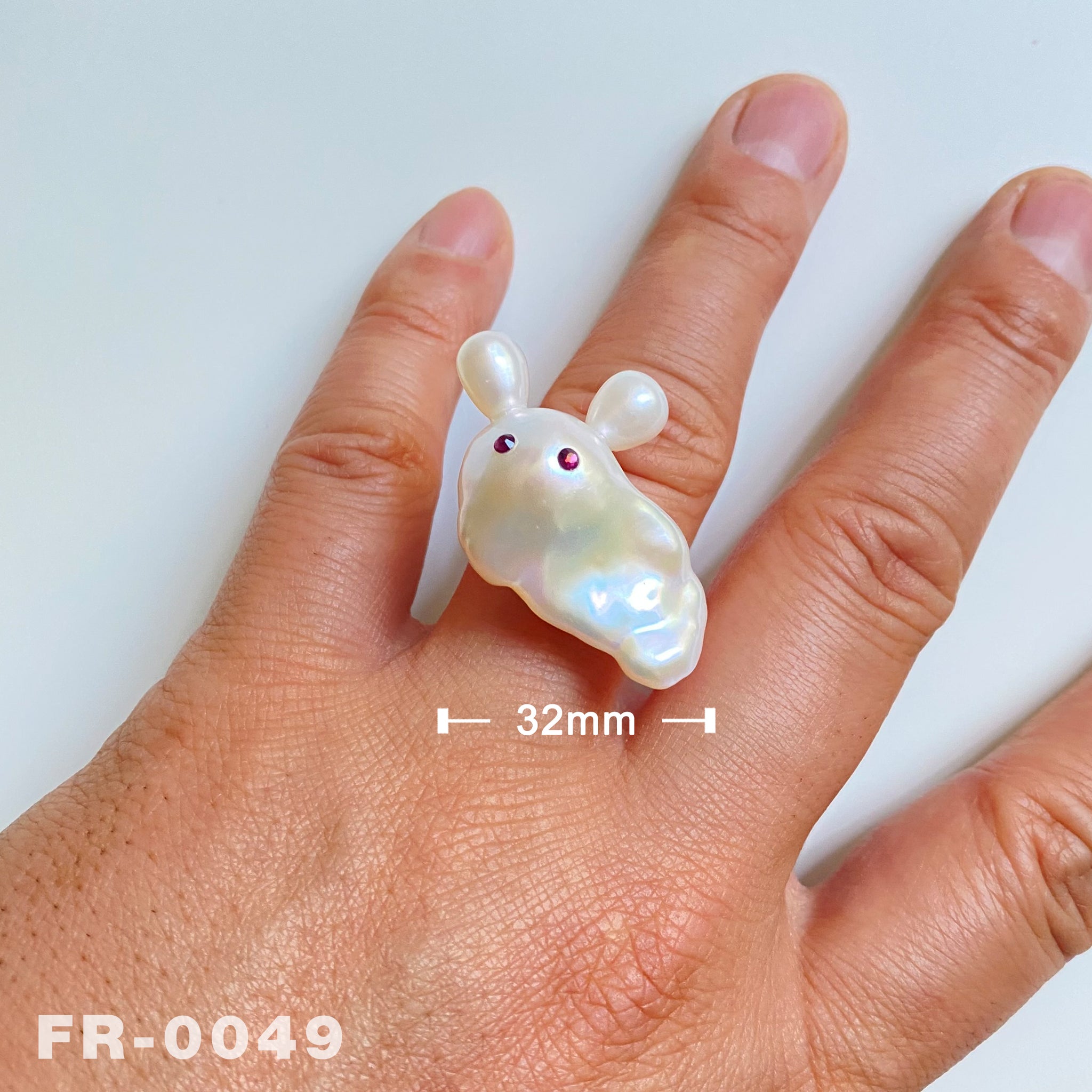 Handmade Cute Ghost Natural Freshwater White Rainbow Baroque Pearl Ring