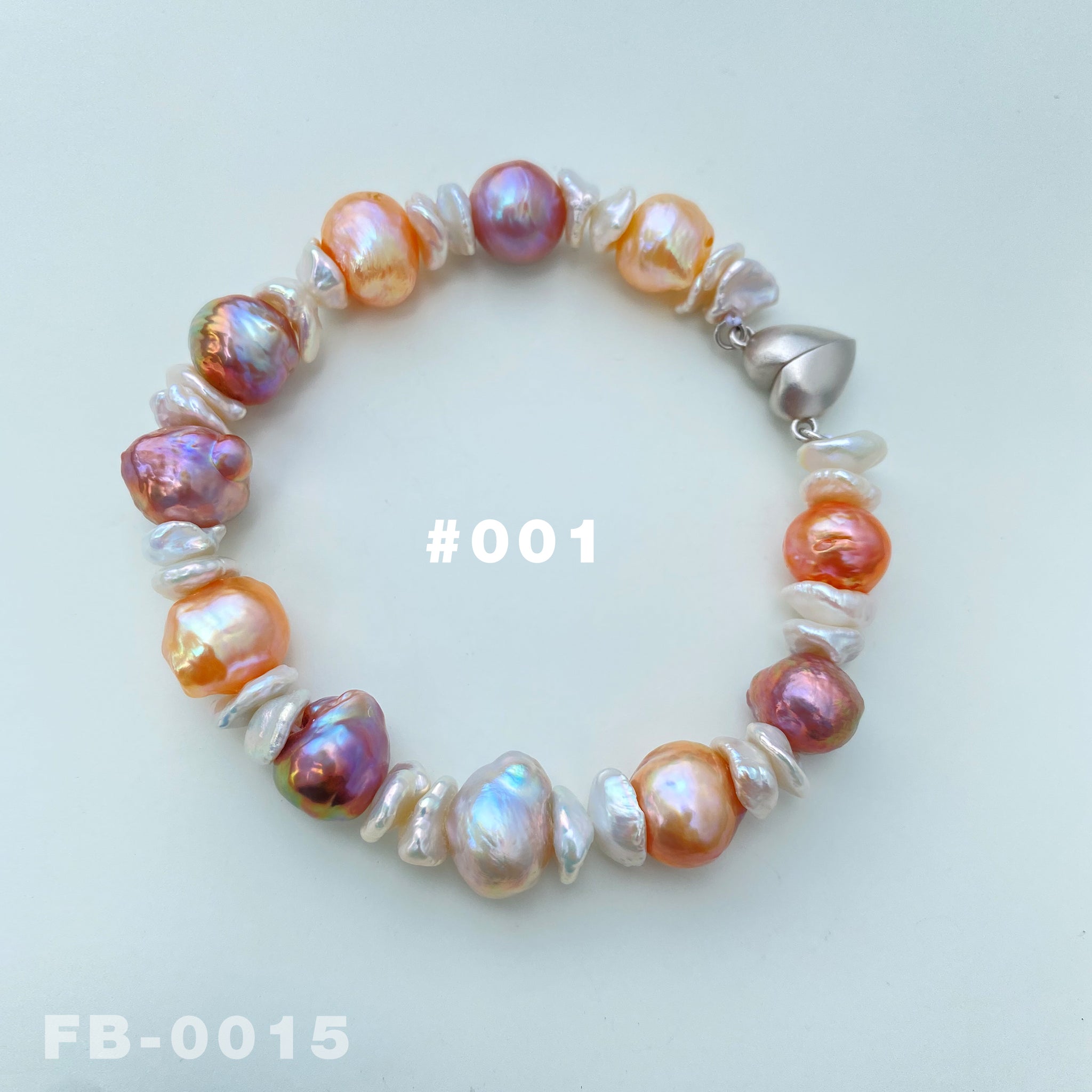 7.8 " Natural Freshwater Colorful Edison Baroque Pearl and White Keshi Pearl Bracelet