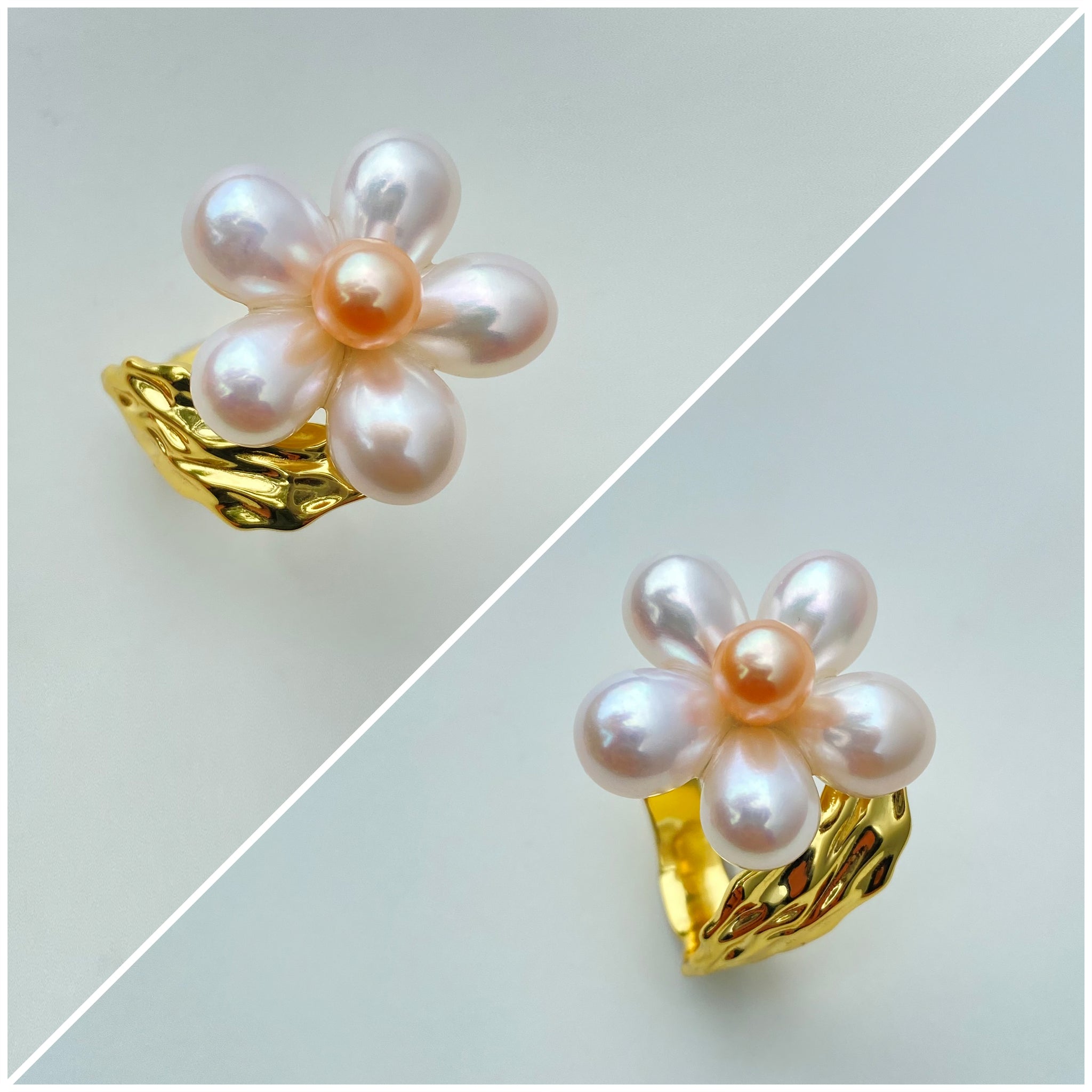 Handmade Natural Colorful Freshwater Pearl Flower Ring