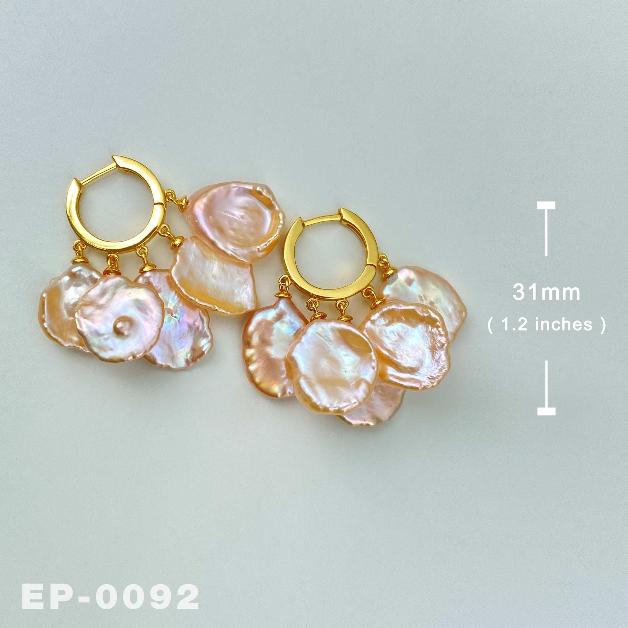 Natural Freshwater Gold Keshi Pearl Earrings （EP-0092)