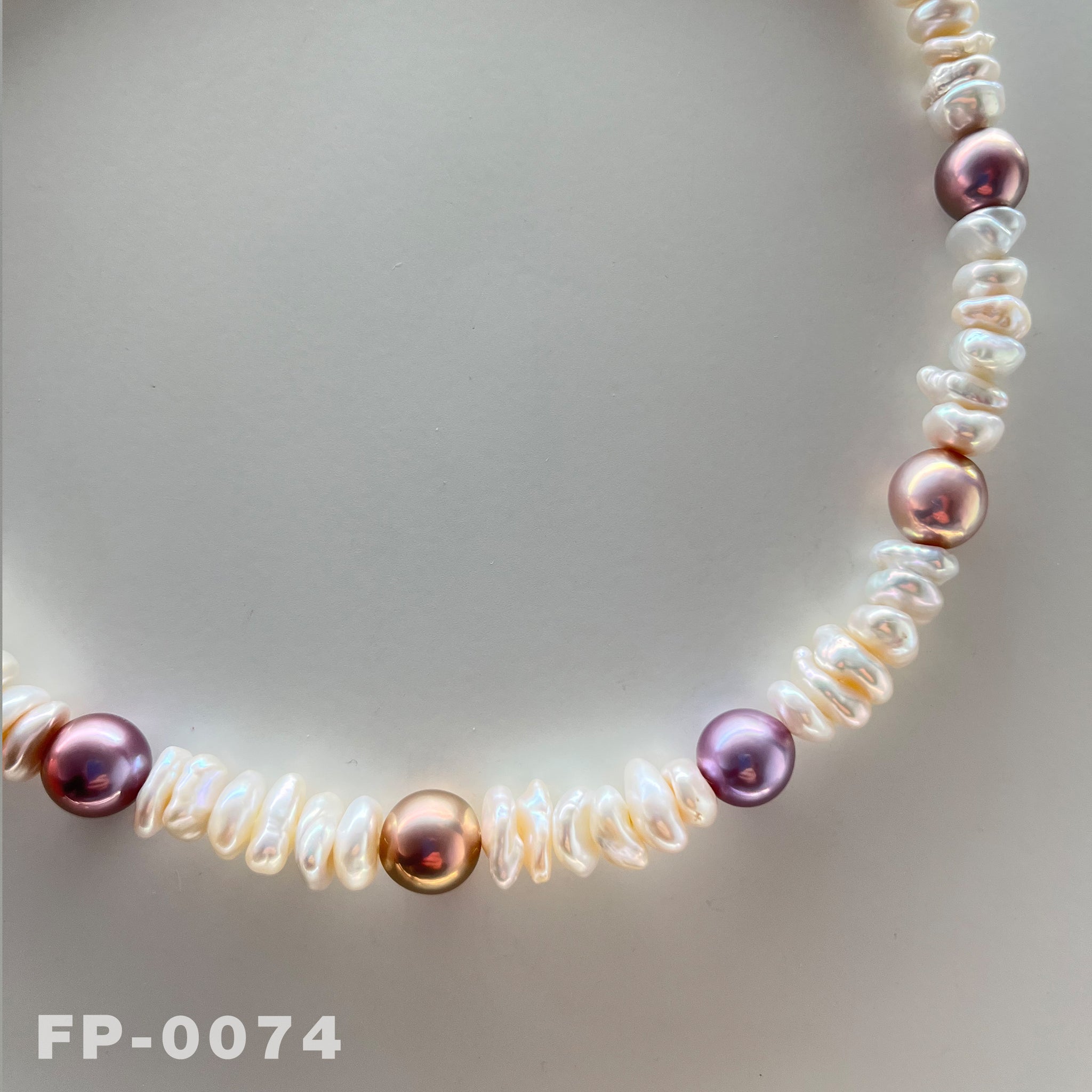 17.3 " Natural Color Edison Rainbow Pearl and Keshi Pearl Necklace（FP-0074)