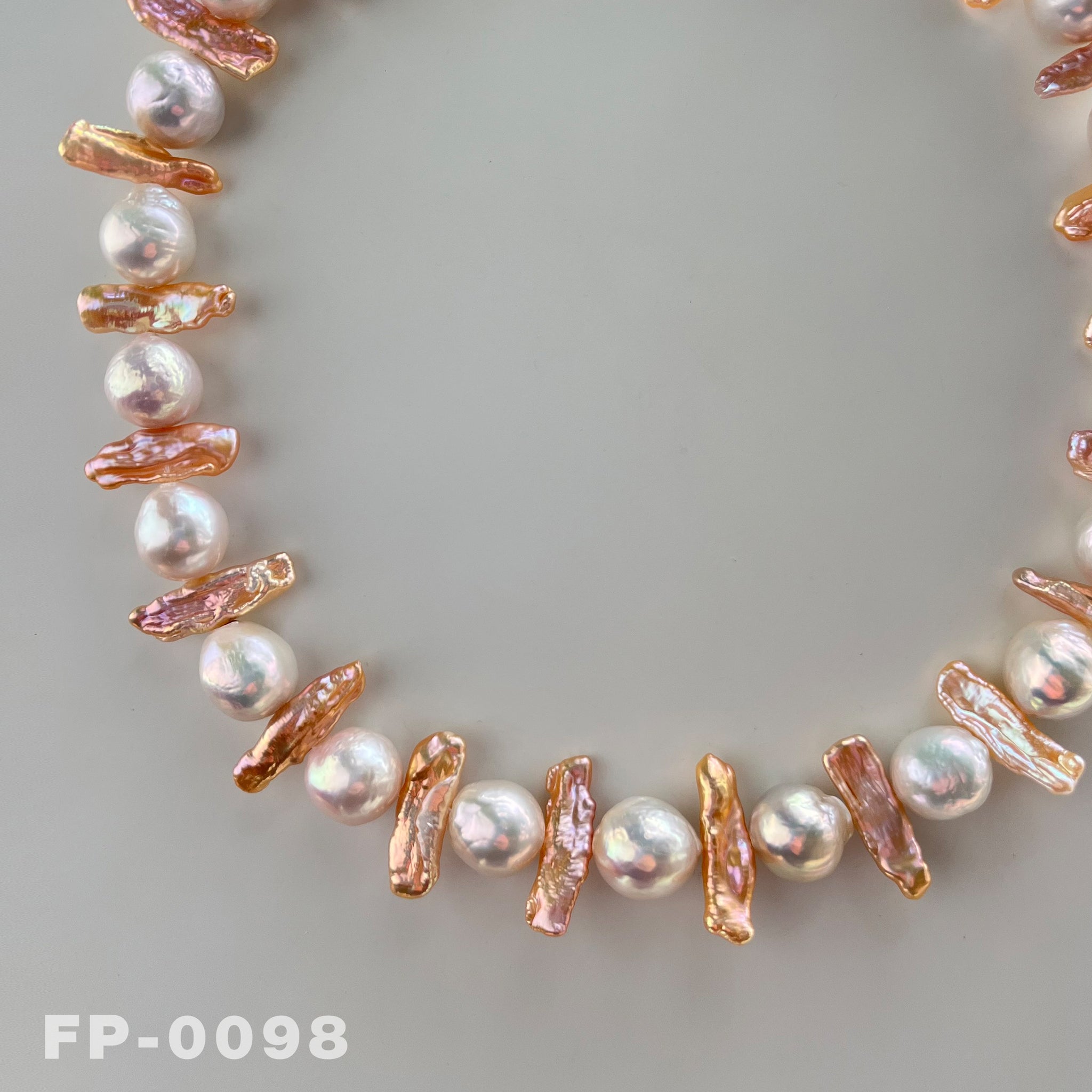 18.5 " Large Natural Freshwater White Edison Pearl and Gold Biwa Pearl Necklace（FP-0098)