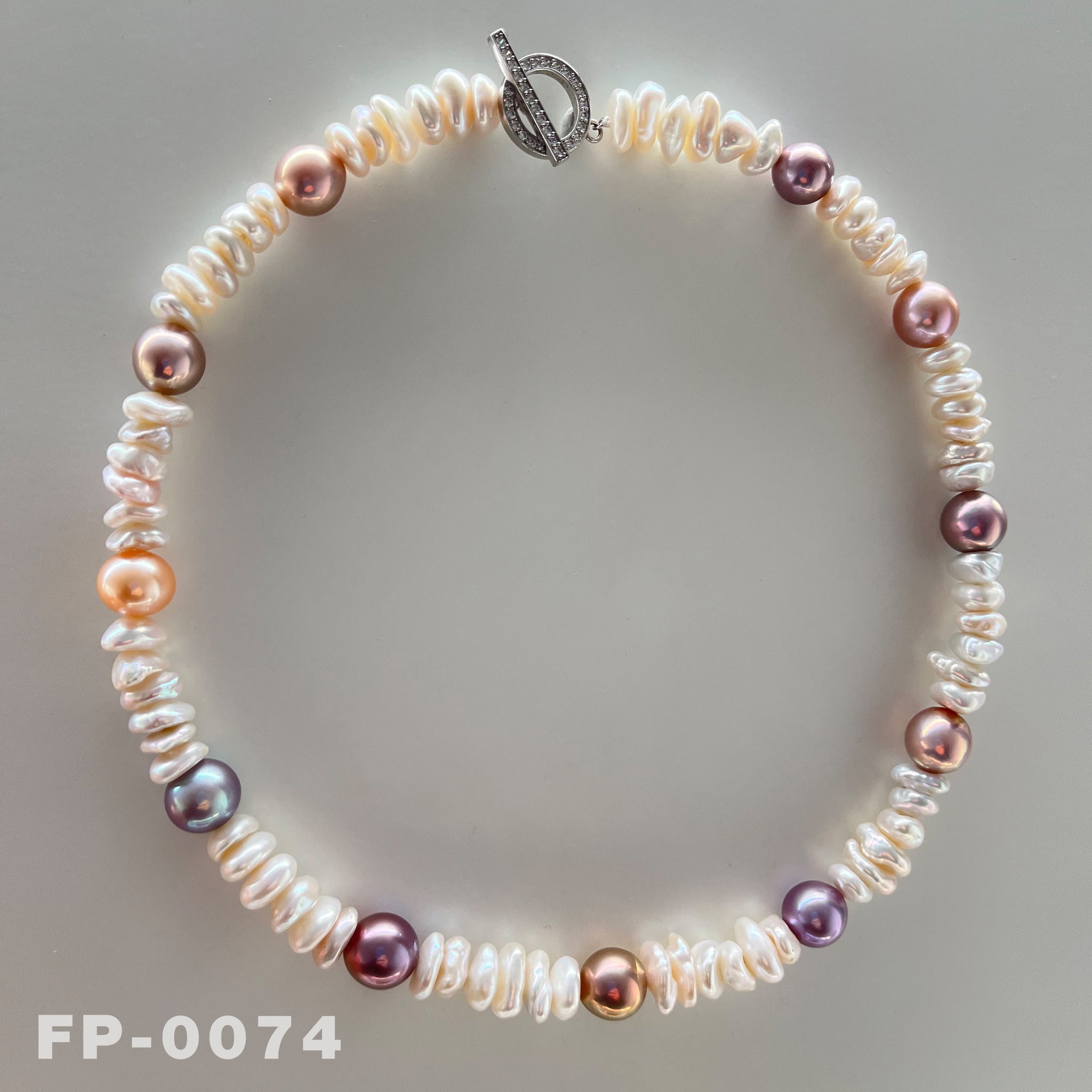 17.3 " Natural Color Edison Rainbow Pearl and Keshi Pearl Necklace（FP-0074)