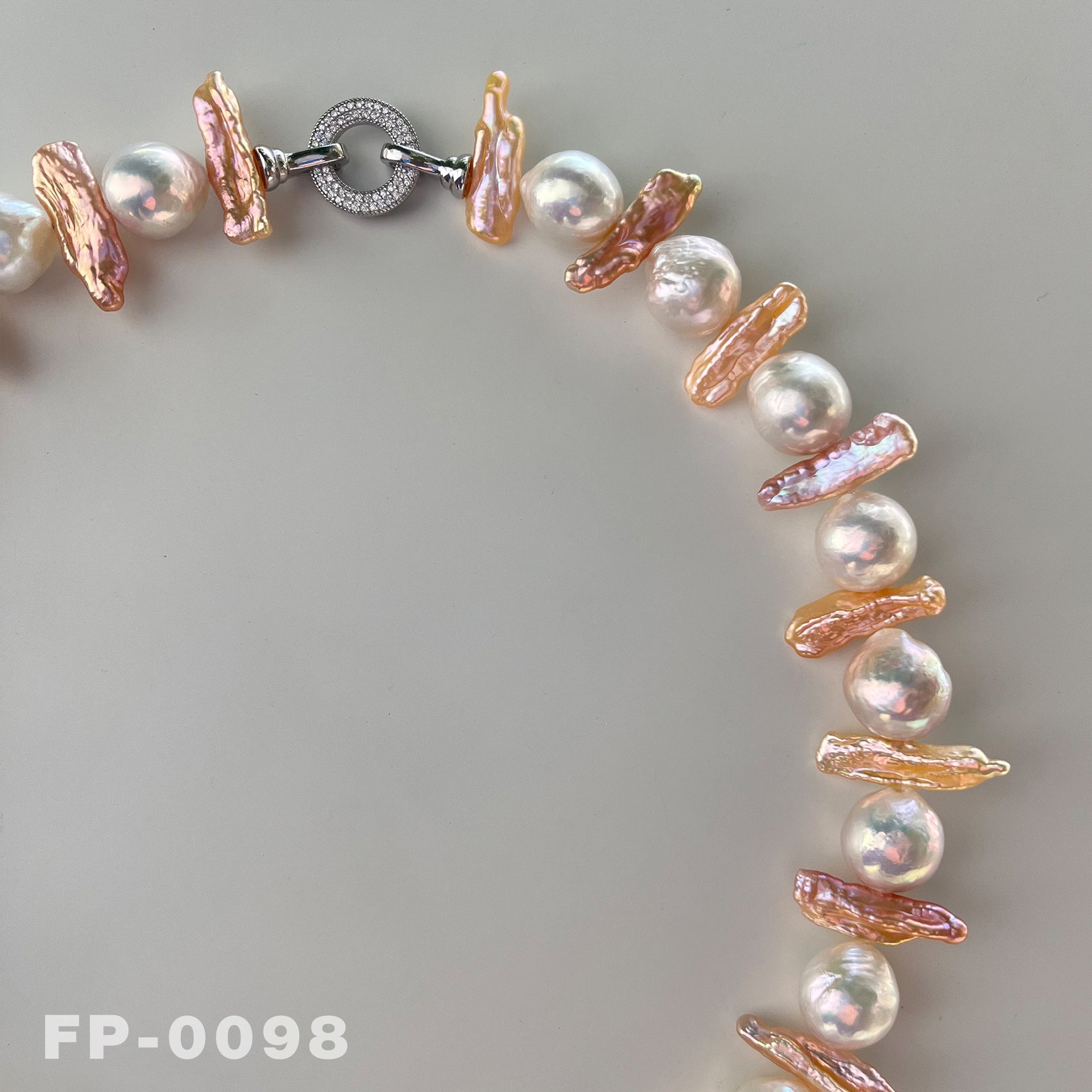 18.5 " Large Natural Freshwater White Edison Pearl and Gold Biwa Pearl Necklace（FP-0098)