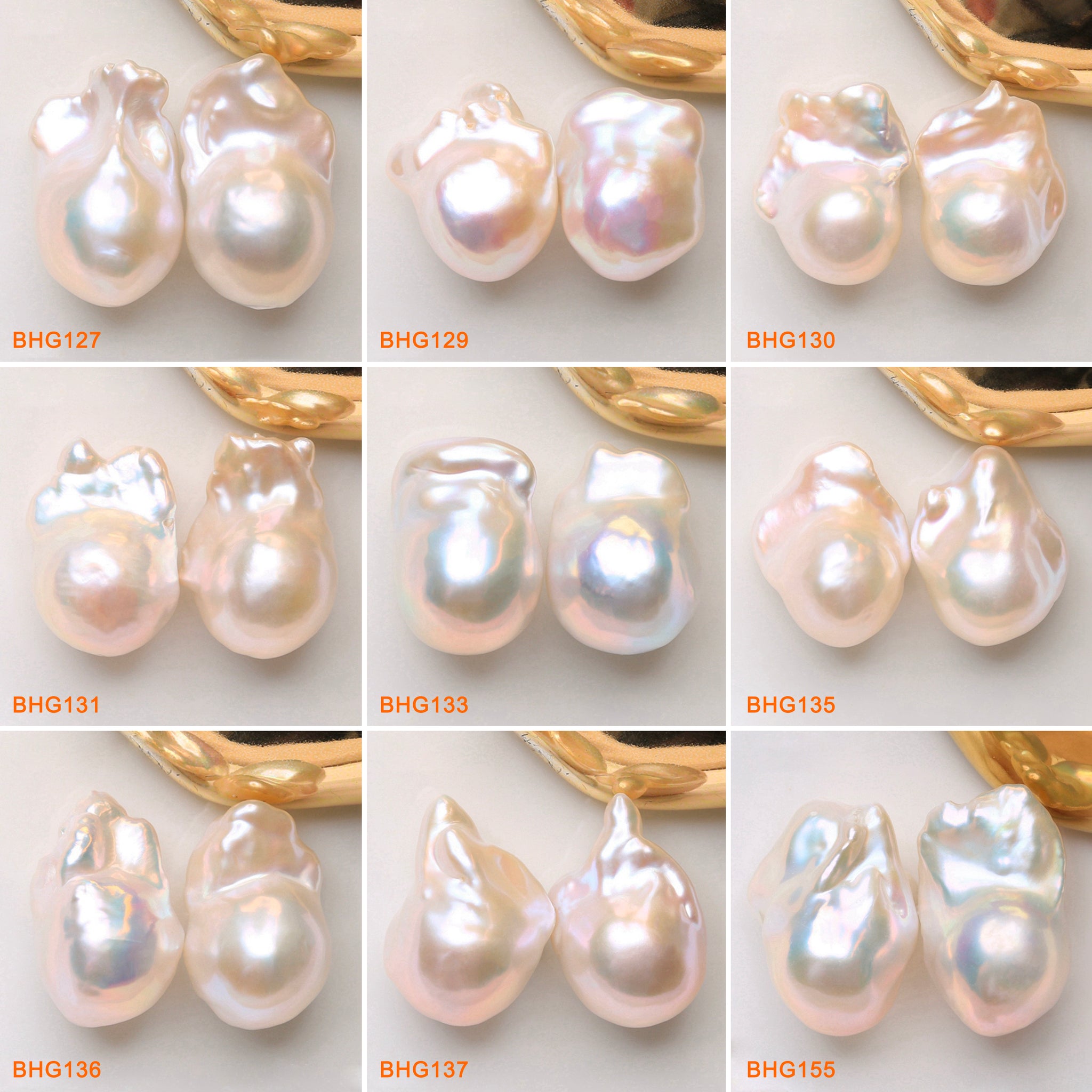 13*19mm Natural Freshwater White Rainbow Baroque Pearls Pairs  (BHG)