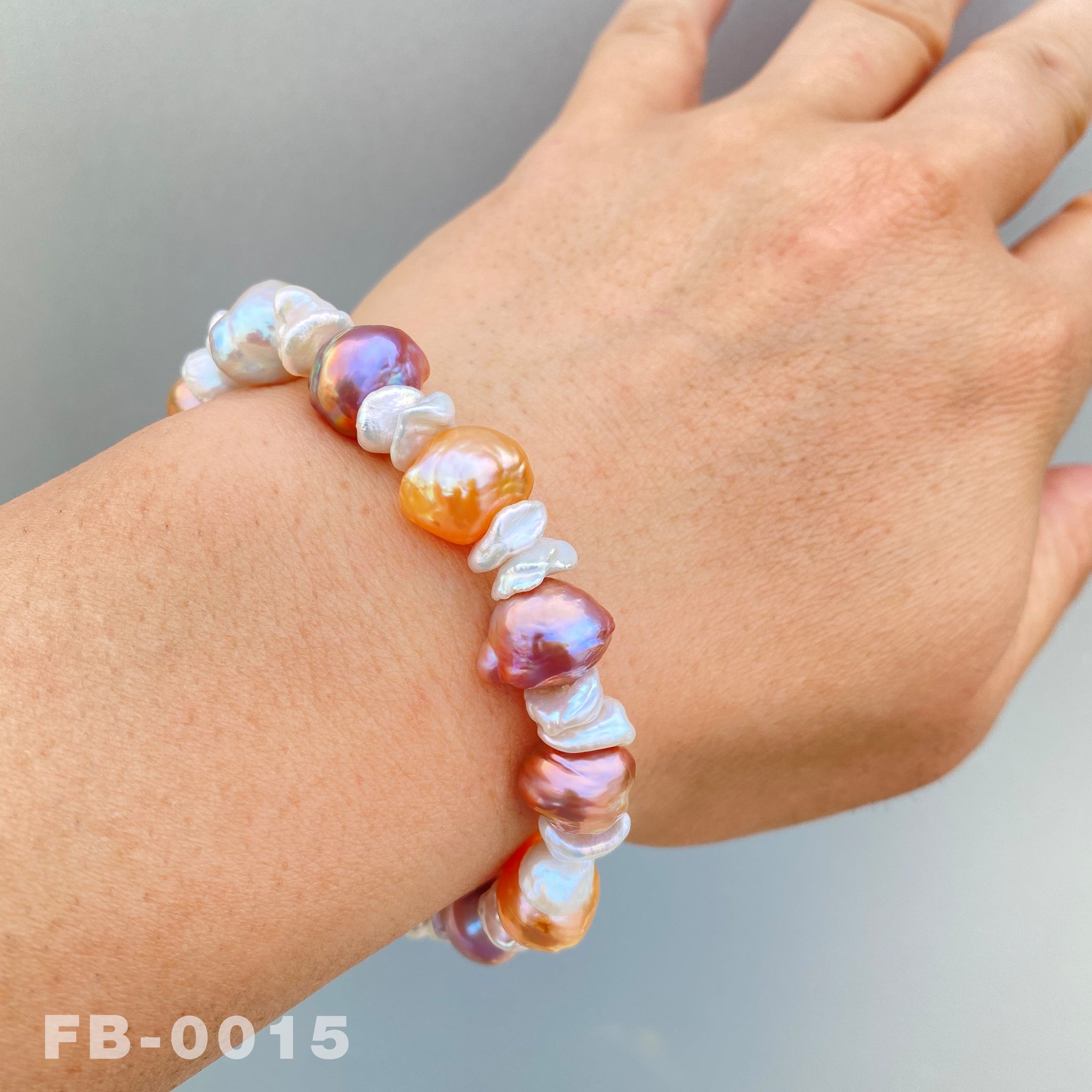 7.8 " Natural Freshwater Colorful Edison Baroque Pearl and White Keshi Pearl Bracelet