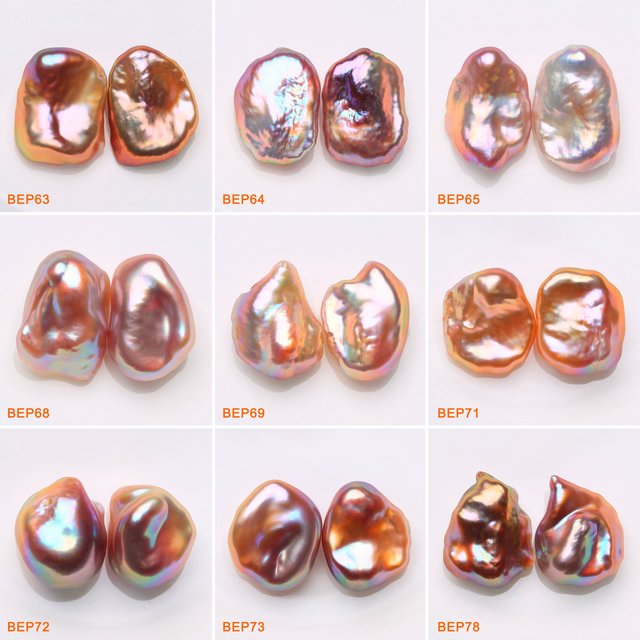 13-14mm Natural Freshwater Rainbow Keshi Pearls Pairs  (BEP)