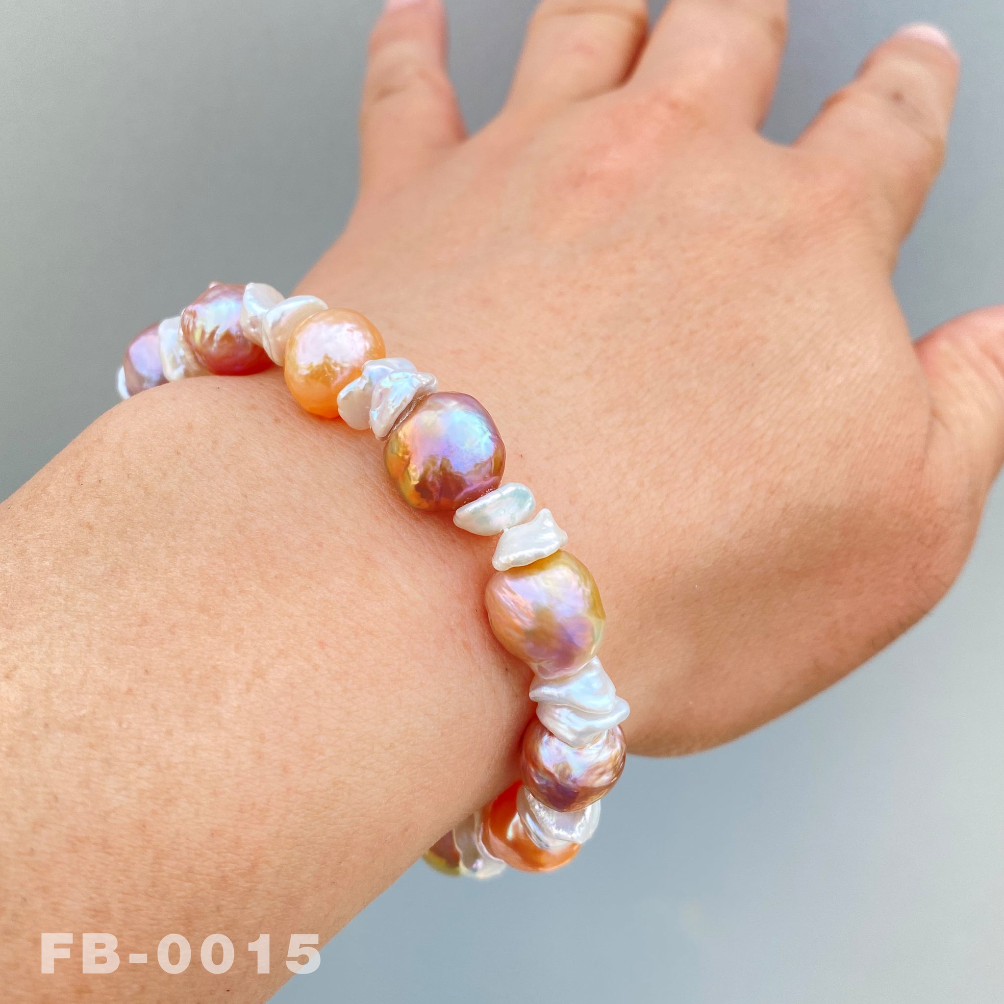 7.8 " Natural Freshwater Colorful Edison Baroque Pearl and White Keshi Pearl Bracelet