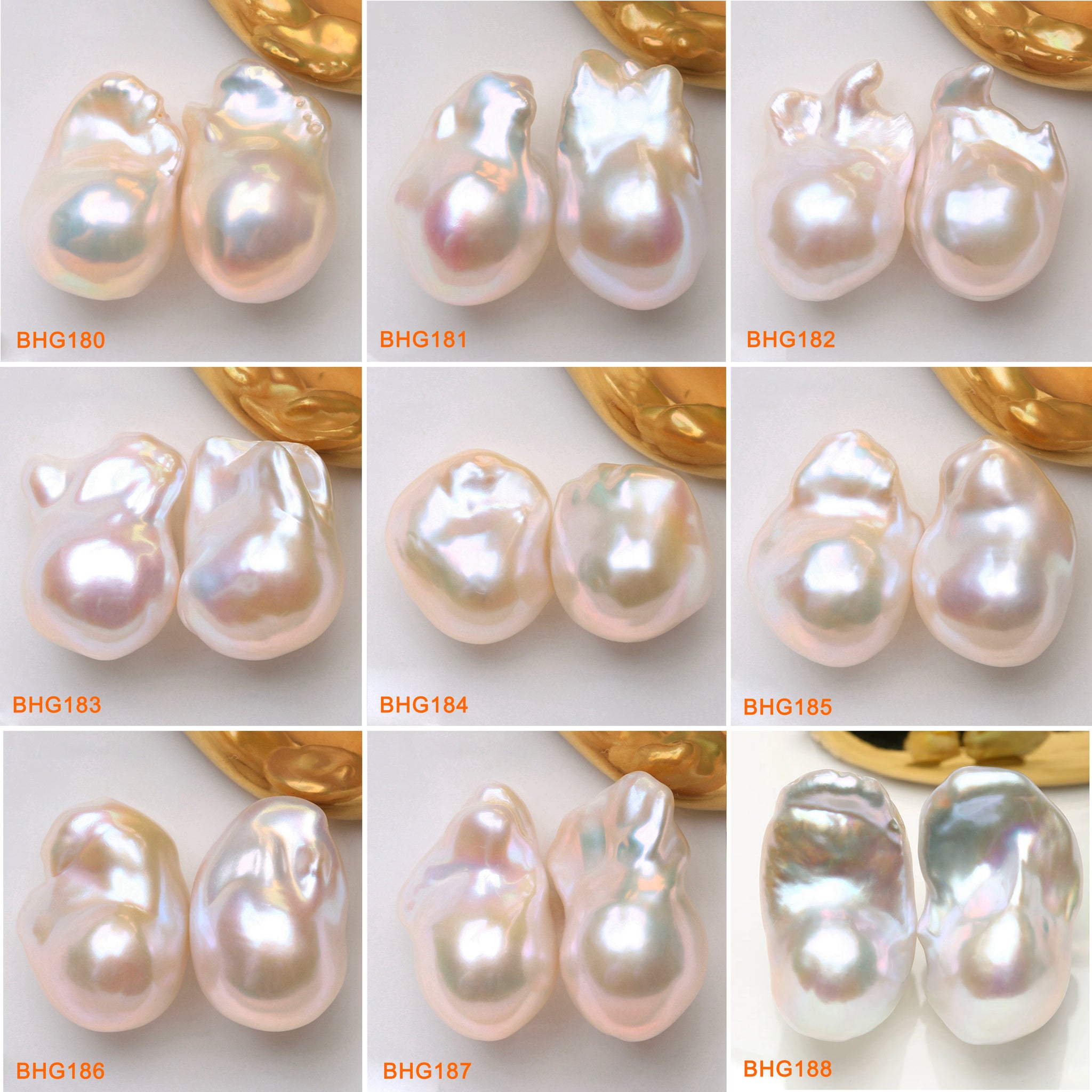 13*19mm Natural Freshwater White Rainbow Baroque Pearls Pairs  (BHG)